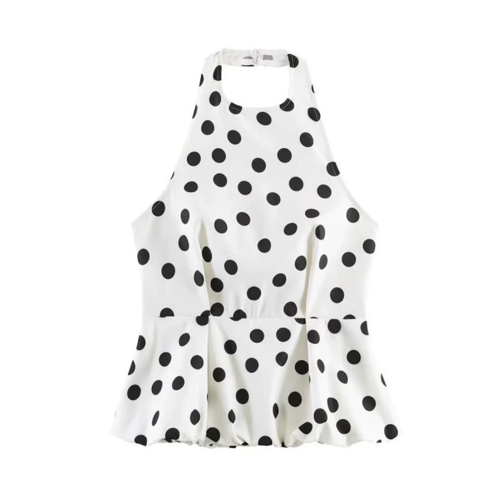 ZARA Halter Neck Backless Polka Dot Balloon Top